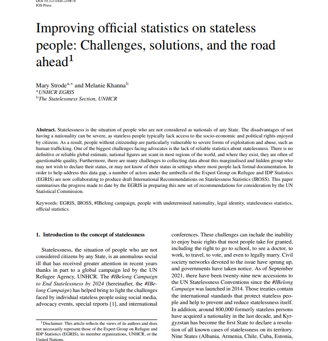 Improving official statistics on stateless people: Challenges, solutions, and the road ahead