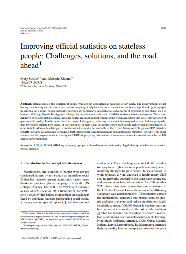Improving official statistics on stateless people: Challenges, solutions, and the road ahead