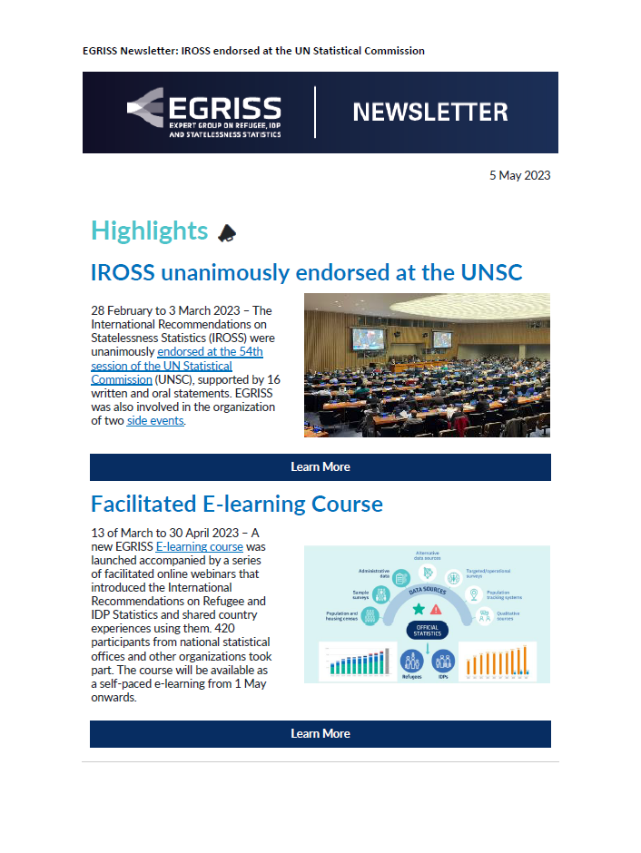 EGRISS Newsletter: IROSS endorsed at the UN Statistical Commission