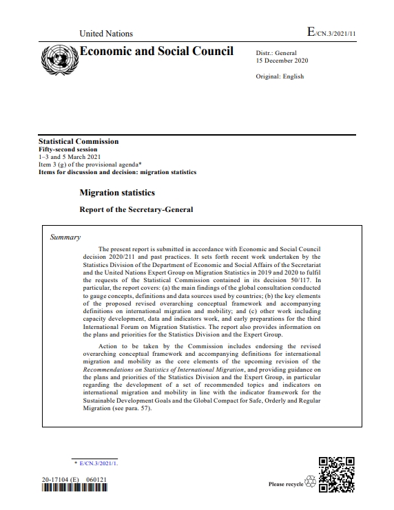 Report of the Secretary-General on Migration Statistics