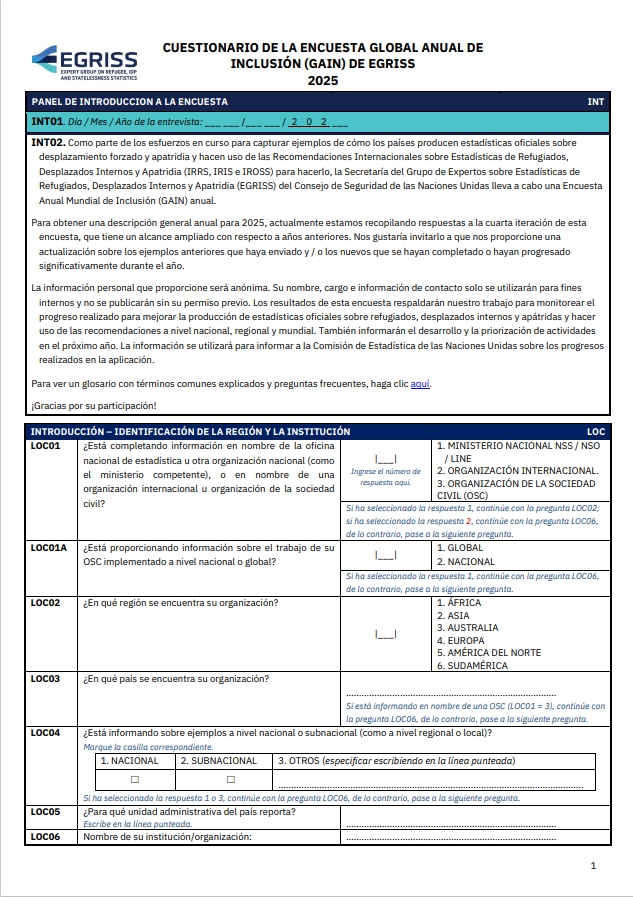 Spanish questionnaire mockup