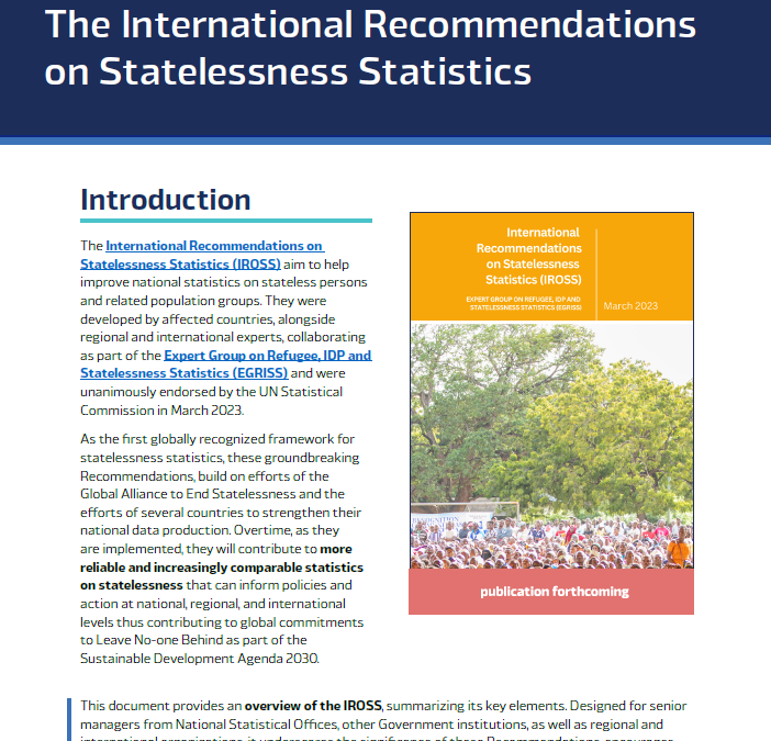 EGRISS – Recommendations at a Glance: The International Recommendations on Statelessness Statistics (IROSS)