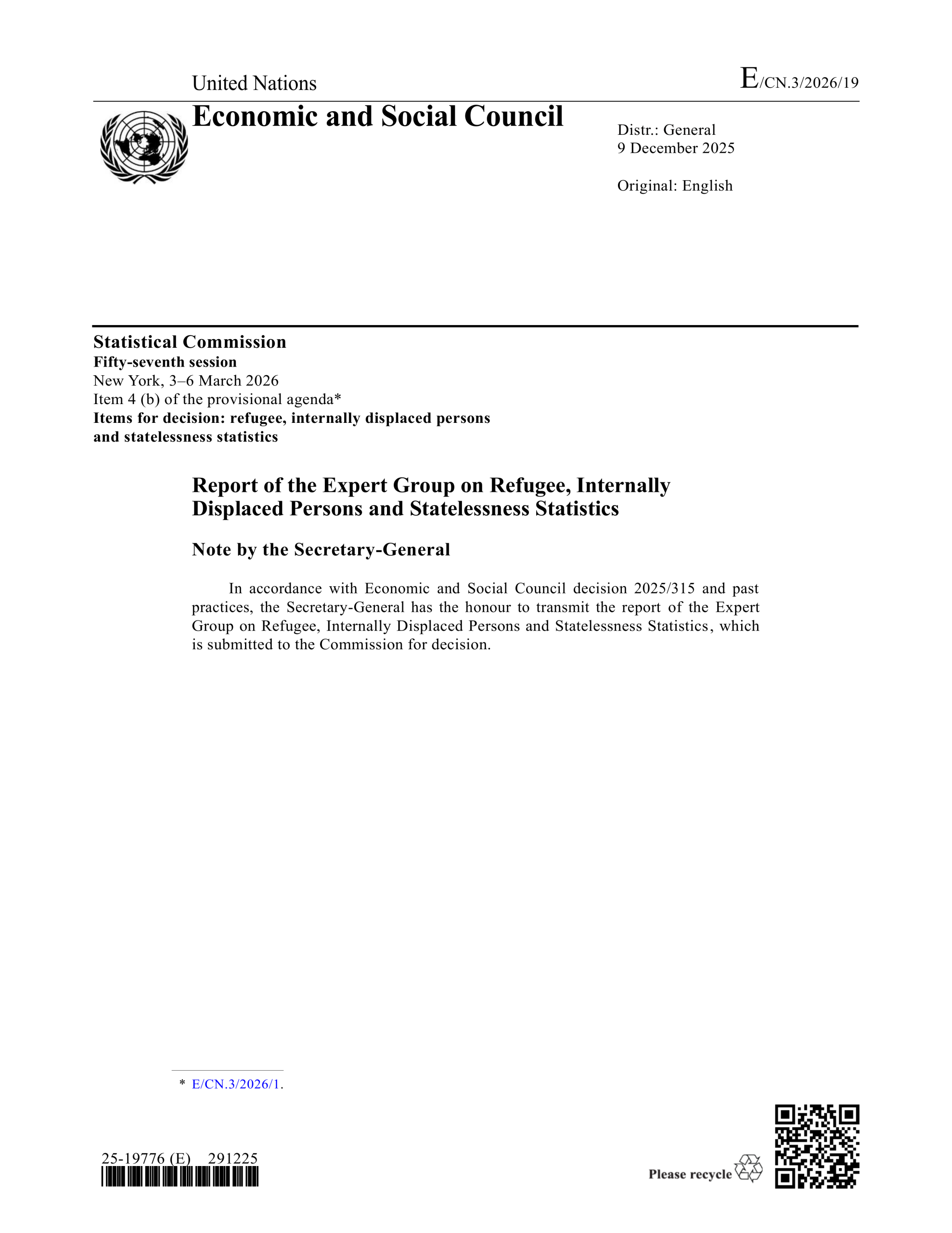 International Recommendations on Refugee Statistics (IRRS) 